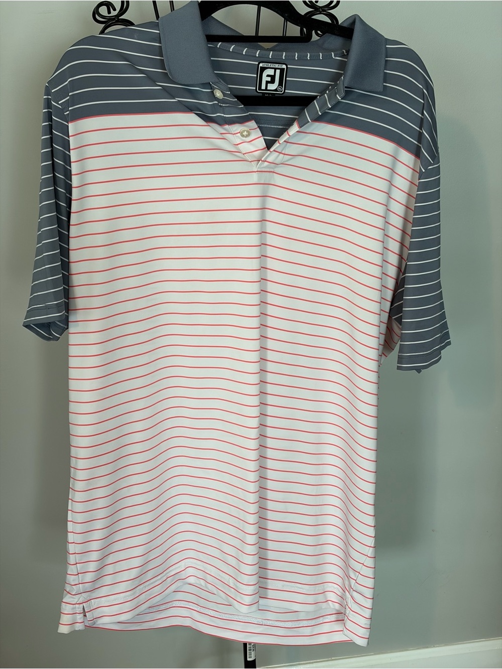 Men's White & Gray Striped Golf Polo Footjoy size XL